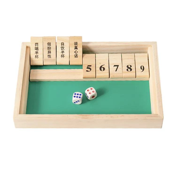 small  Wooden Board Game Set with Dice Shut-The-Box for Kids & Adults - Learning Addition Classroom Home Party Pub