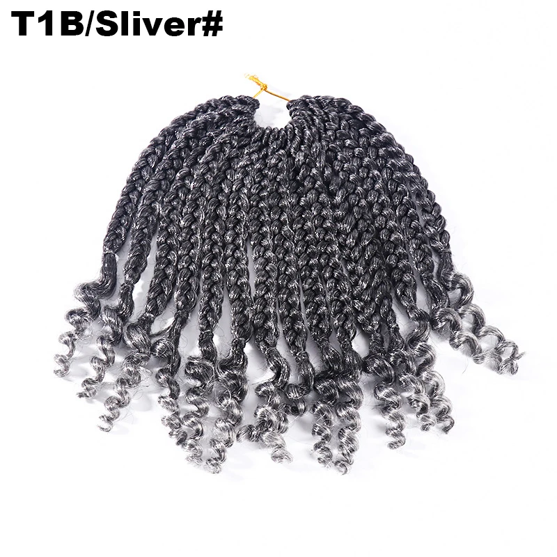 Wholesale colorful 10inch crotchet braids short box braids crochet hair with curly end premium fiber braiding hair vendors