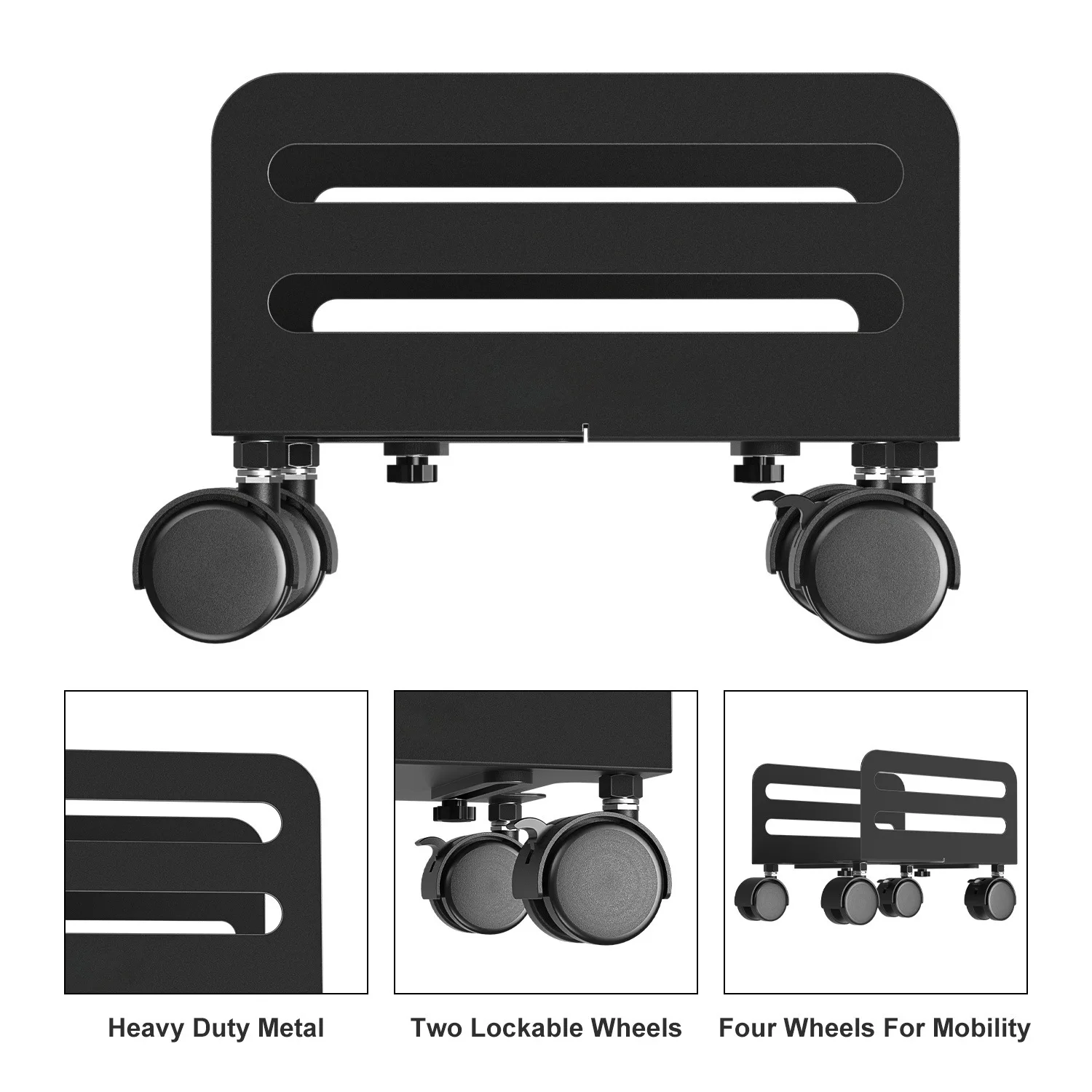 Black CPU Stand with Wheels Waterproof Desktop & Drawer Organizer for Computer Cases & PC Towers