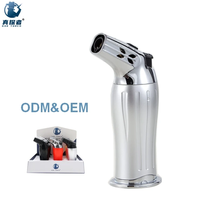 GF-866 cheap metal torch lighters display jet flame refillable windproof cigar butane lighter