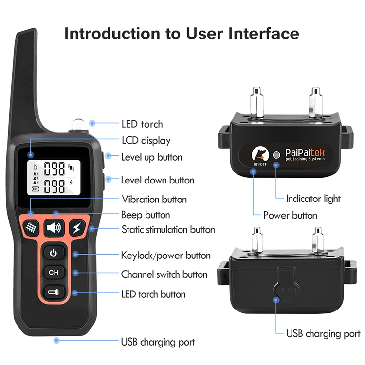 2022 anti bark  auto anti barking dog training collar for dog anti-bark 1000m remote range electric shock for security