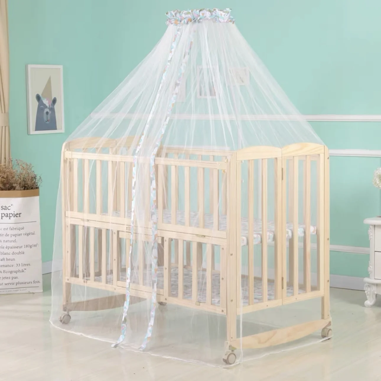 Adjustable Height Multifunction Convertible Toddler Sleeping Bed Swing Rocking Solid Wood Kids Cribs With Baby With Bumpers