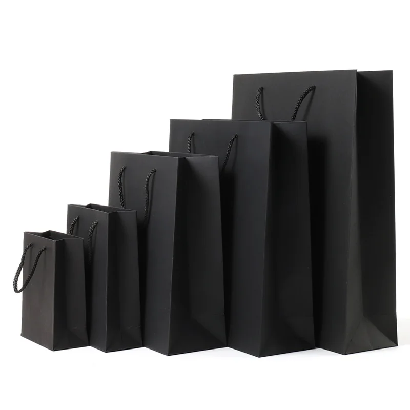 Black paper bags with handle recyclable shopping paper bag with your own logo gift shoe clothing packaging paper bag custom