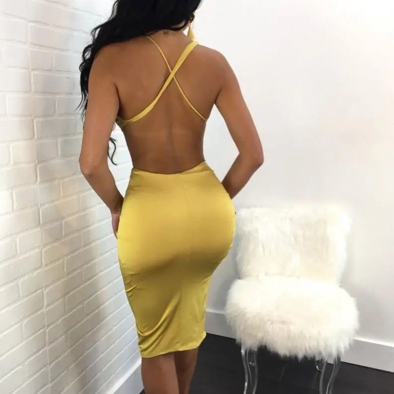 sexy club dress women backless yellow sling dress 2021 fashion summer party Holiday beach dress