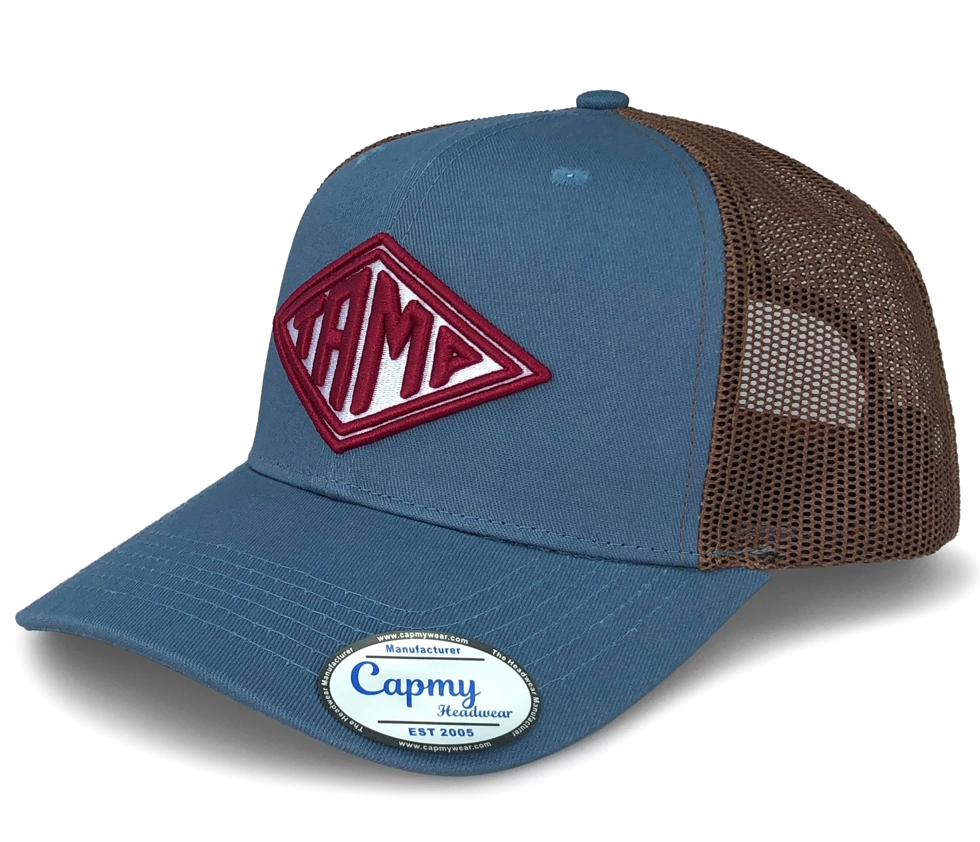 Customised Personalized Light Blue 3D Embroidery Model 112 New 6 Panel  Women Mens Trucker Cap Custom Low Crown Mesh Trucker Hat