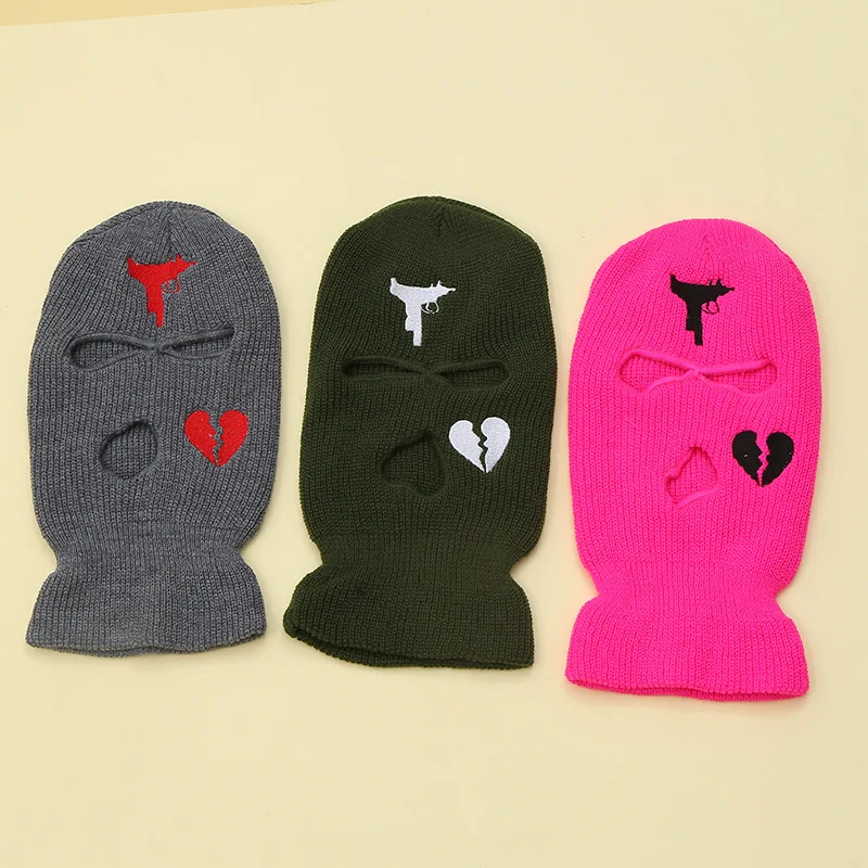 Wholesale knitted balaclava face Knit Full Face mask Cover three holes distressed balaclava ski mask