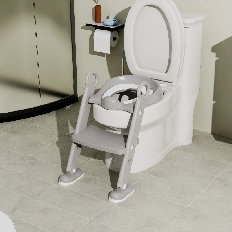 Hot Sale Baby Toilet Training Potty Seat  Multifunction Foldable Grey Baby Toilet Ladder with Step Stool