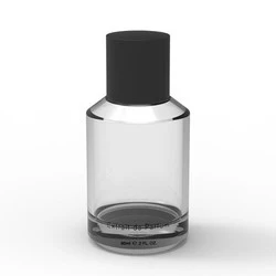 High quality empty h cylinder transparent OEM glass 50 ml perfume bottle with gift box pump sprayer