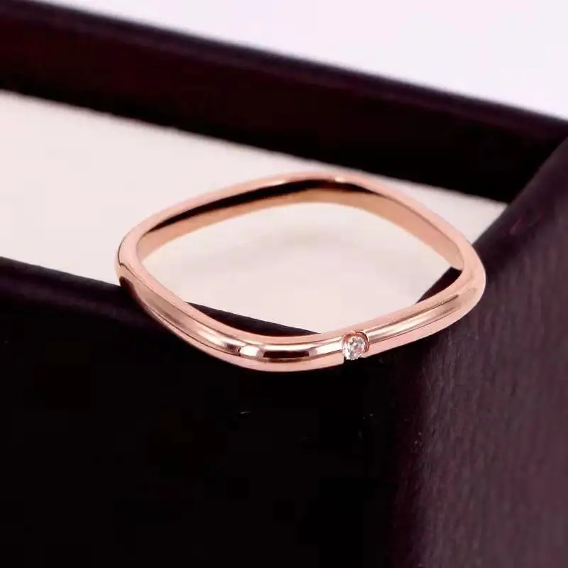  Simple Dainty Minimalist Women Jewelry Square Rectangle Shape Single CZ Stainless Steel Men Stackable Finger Band
