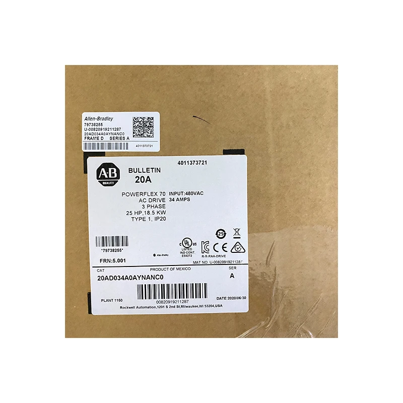 
 Allen-Bradley 20ad034a0прайн0 PowerFlex 70 AC привод 480VAC 3PH 34A 25HP обычный PLC  