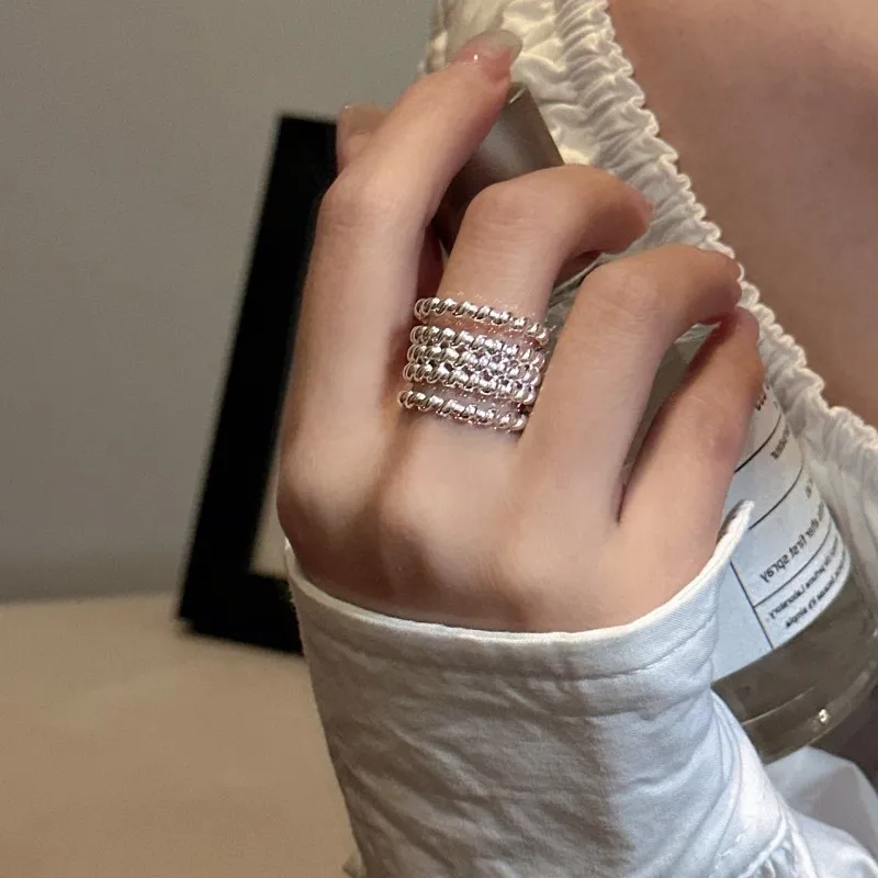 Vintage 925 Sterling Silver Luxury Multi-layer Twist Bands Finger Rings For Women Fashion Jewelry