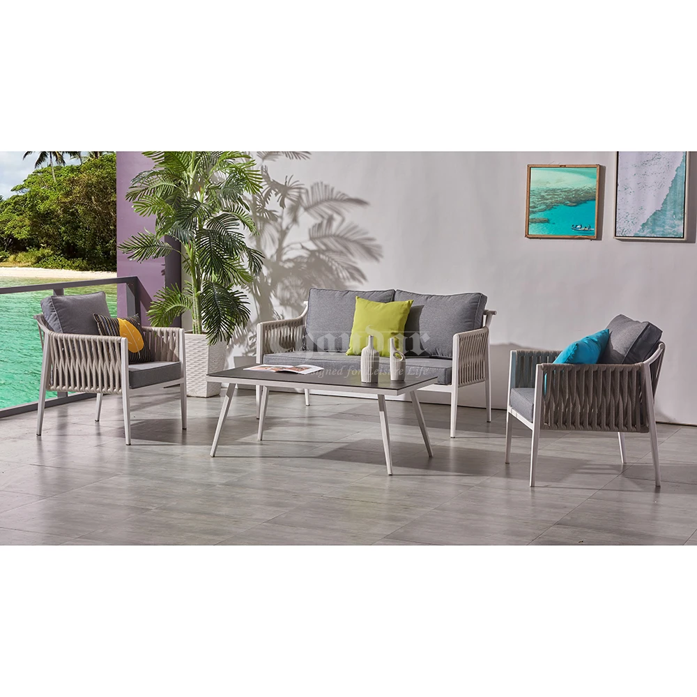 Досуг уличная садовая мебель Плетеный плетеный диван из ротанга или веревки патио диван