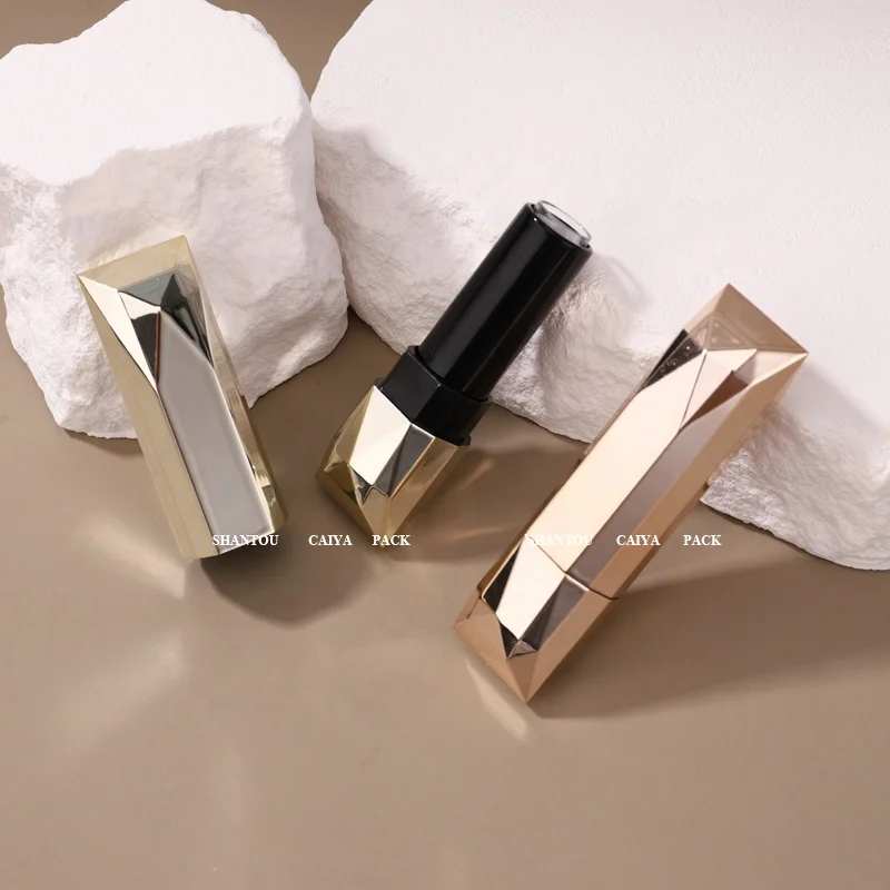 CAIYA PACK Bling glitter shiny gold plastic unique lipstick tubes Custom Lipstick Container lip gloss packaging
