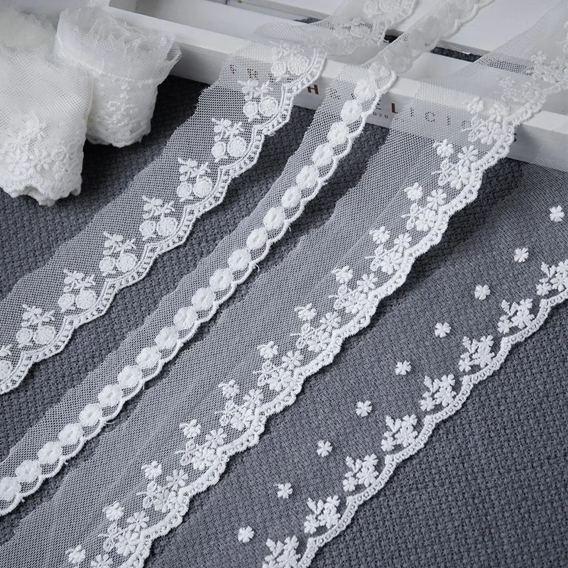 Width 2.5-8cm White Mesh Clothing Accessories Embroidery For Lace Skirt Sleeves Curtain