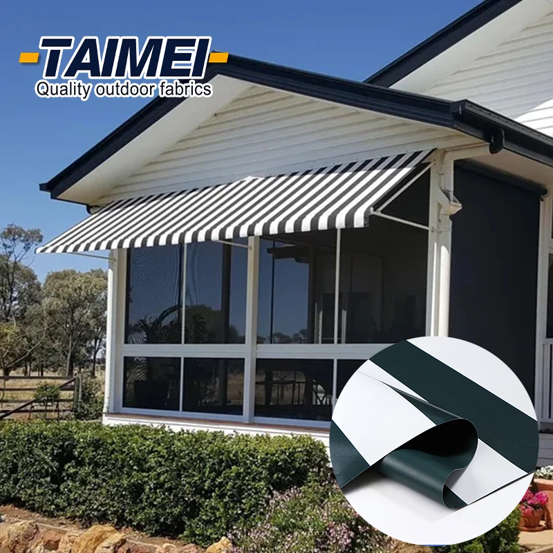 Outdoor PVC Awning Fabric PVC Coated Tarp Striped Awning PVC Tarpaulin Awning Fabric for Tent /Structure/Membrane