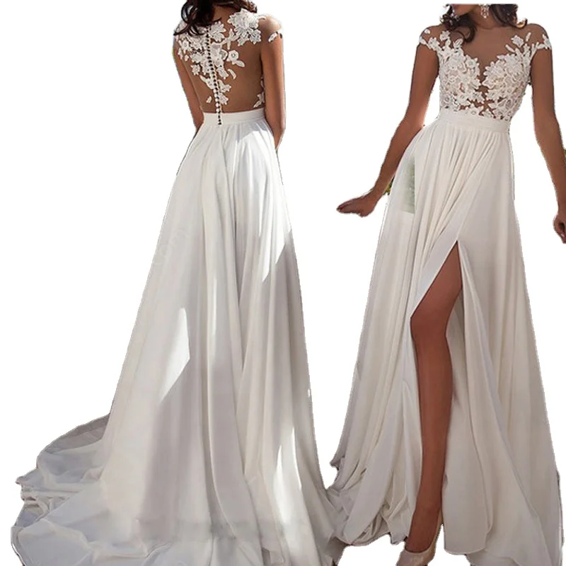 European and American new wedding dress sexy lace split evening dress drop shipping fulfill