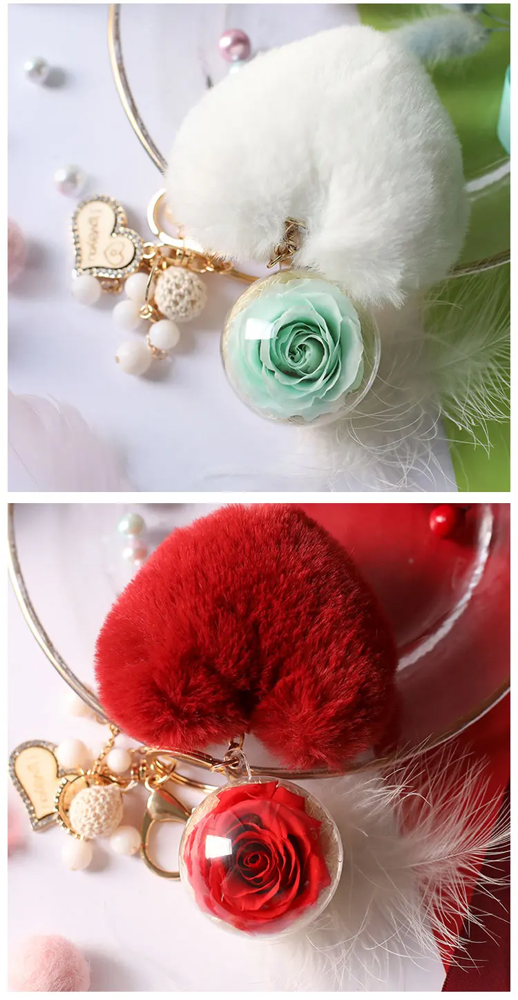 Wholesale heart and key keychain heart shape keychain flor preservada llavero sublimation heart keychain