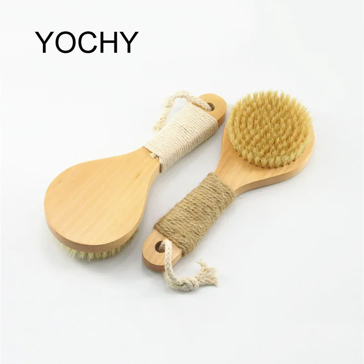 50pcs customization logo moq Eco Natural Boar Bristle Dry Body Brushes with Long Handle Wooden Wash Scrubber Bath brush