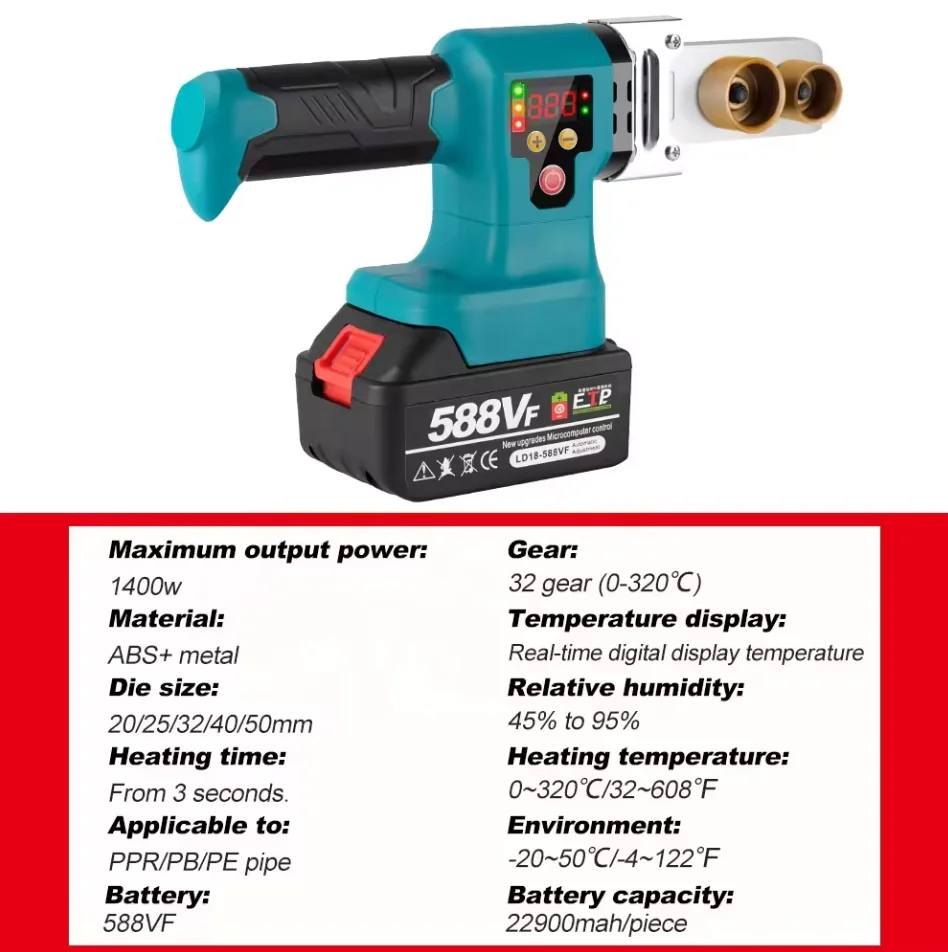 CISIVIS Hot Sale 1400W Cordless Plastic Welding Machine PE/PPR/PB/PPC Pipe Melter Pipe Welding Machine