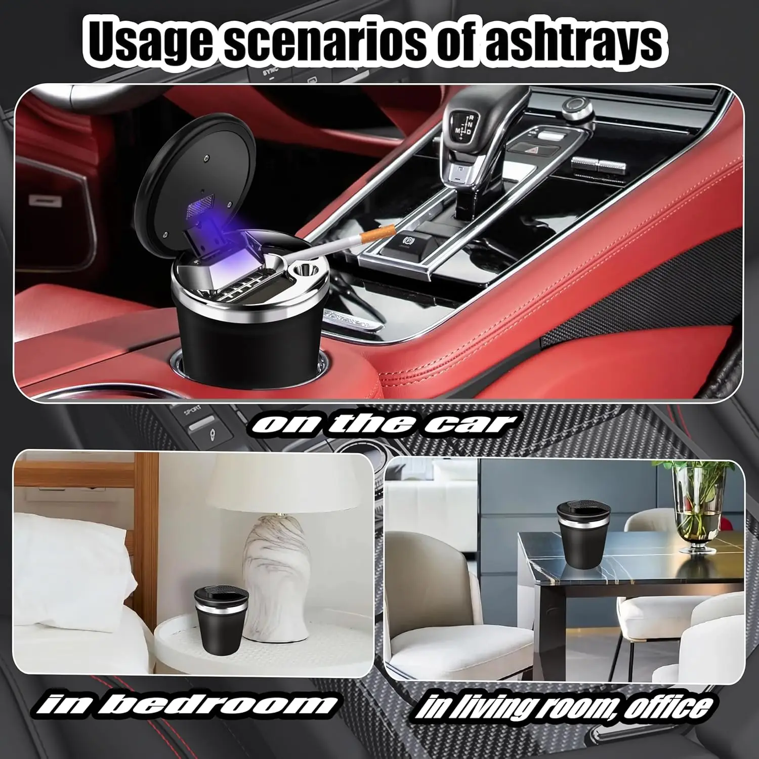 Portable Car Ash Tray With Lid Smell Proof, Cigarette Ashtray Cup Holder for Truck Auto Office, Home, Car Ashtray