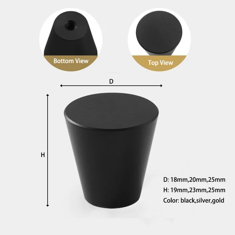 Solid Anodized Matte Black Aluminum Drawer Round Cabinet Dresser Furniture Knobs Wardrobe Door Pull Handles