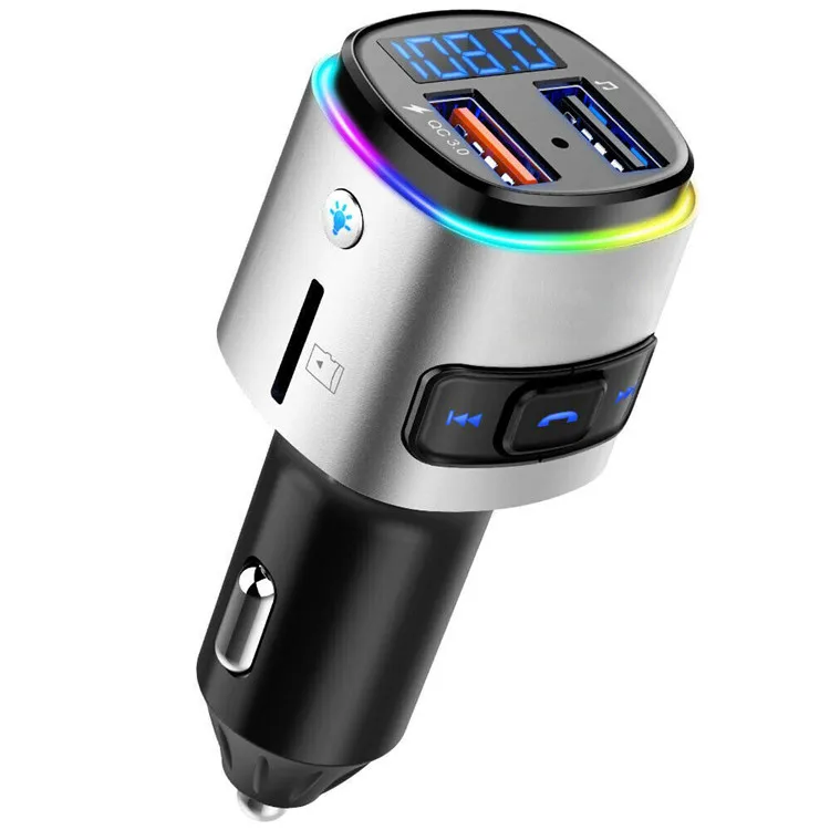Wireless -Compatible USB Car Charger Fm Transmitter Hands-Free Calling Dual USB Port  QC3.0 Fast Charging