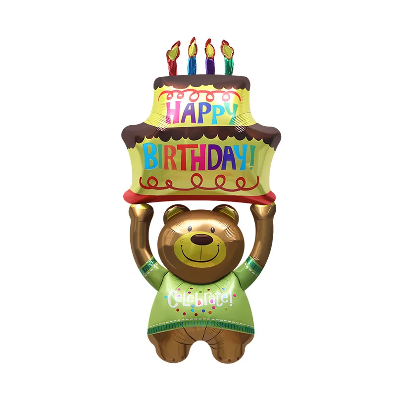 Hot-selling Bear Holding Cake Shape Aluminum Film Balloon Children Cartoon Birthday Party Bear Year Old Photo Decoration