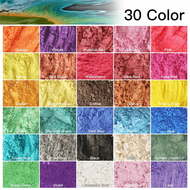 High quality 30 colors pearl mica powder 3g bag set for Epoxy resin and Uv resin DIY