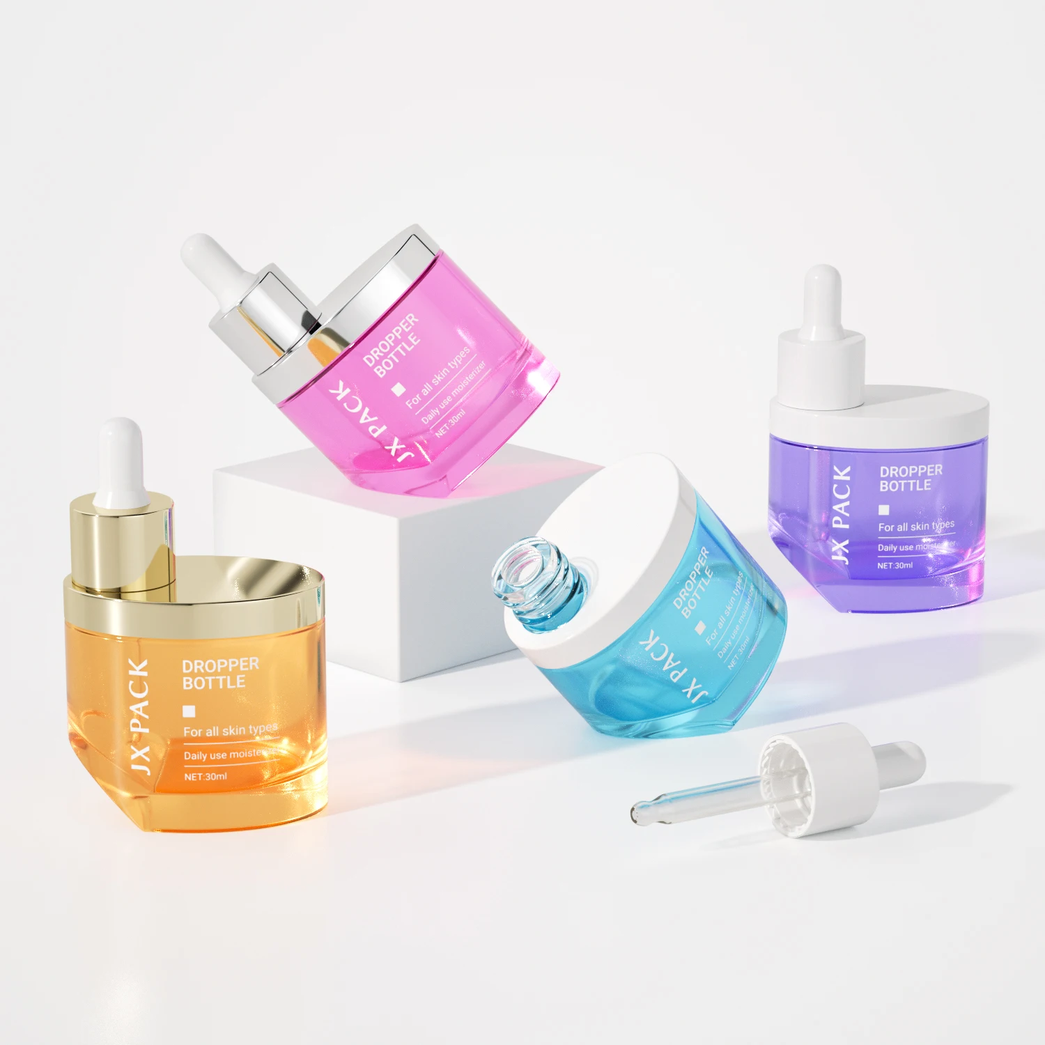 irregular unique shape 1oz luxury serum pump bottle 30ml pink frosted glass oil serum pipette dropper bottle with dropper