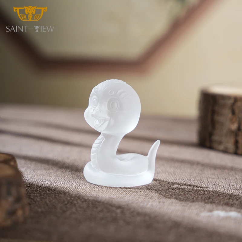 Adorable Year of the Snake Crystal Glass Figurine Cute Traditional Chinese Zodiac Decor Handcrafted Art for Home Feng Shui Gift