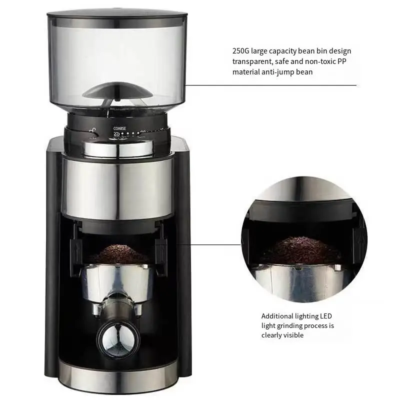 Professional Spatter-proof Industria Coffee Machine Electric Conical Burr Commercial Coffee Grinder