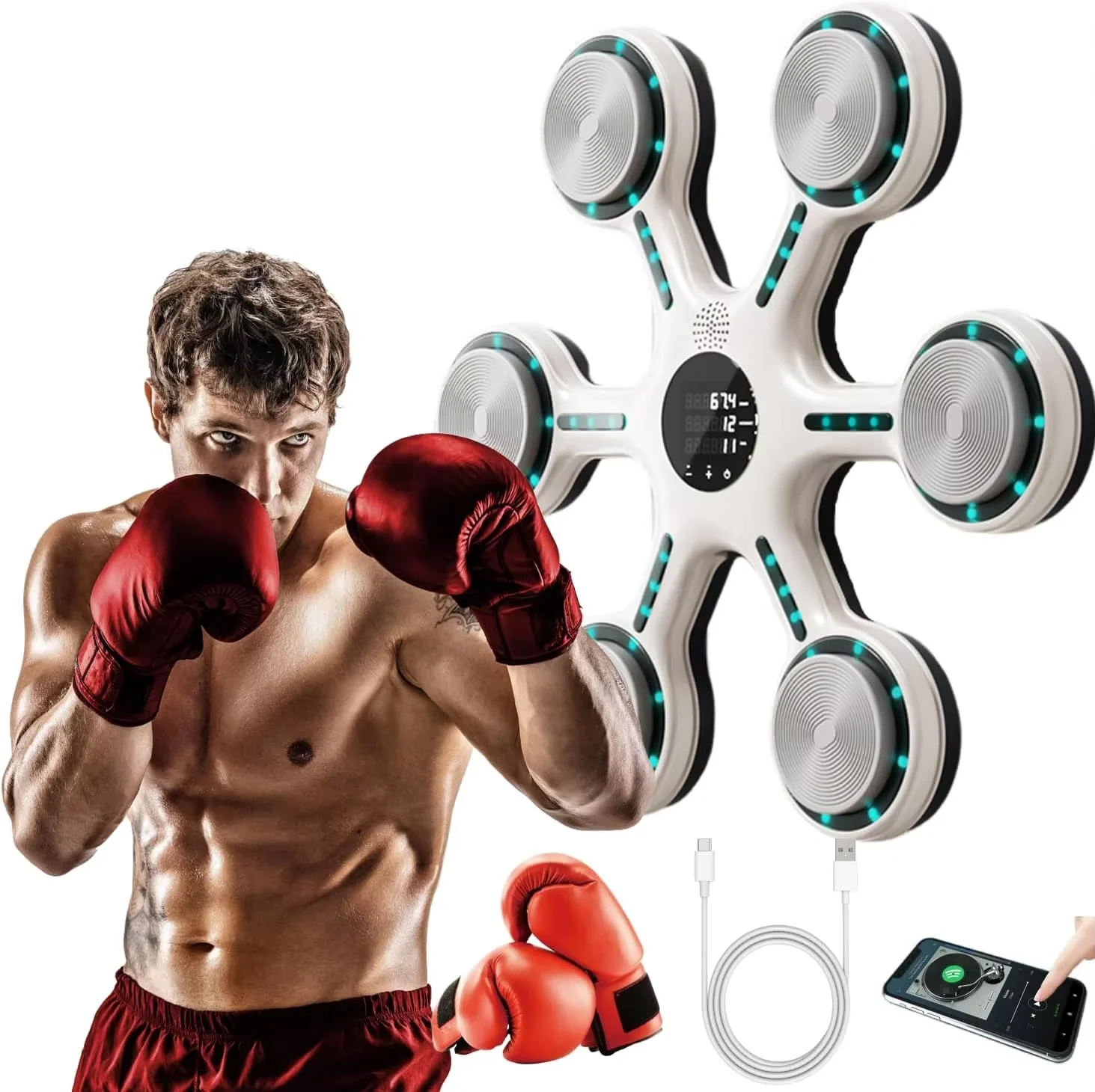 Wellshow Sport Music Boxing Machine Wall-Mounted Boxing Equipment Electronic Bluetooth Boxing Trainer for Adults Home Gym