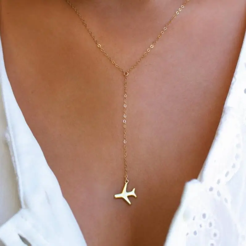 Wholesale Stainless steel Travel Inspired Jewelry Pilot Airplane Pendant Necklace Wanderlust Jewelry Original Airplane for Women