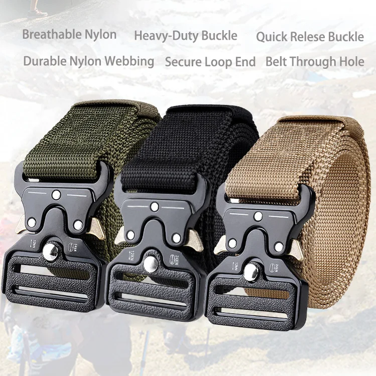 Nylon Fabric Belt Adjustable  Metal Alloy Quick Release Buckle Hunting Hiking Waist Sport Belts Outdoor Tactical Belt for Men