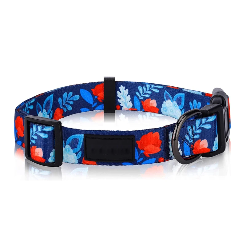 Pet Product Factory Customizable New Vivid Rose Pattern Colorful Flowers Print Soft Neoprene Cute Girl  Dog Collar