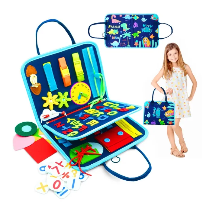 Toddler Busy Board Montessori Learning Sensory Early Educational Toy for Develop Basic Skill, Dressing,Counting,Spelling Words