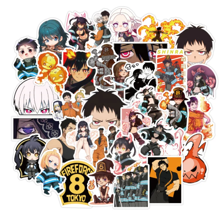 50PCS Fire Force Sticker Hot Anime Graffiti Adhesive Sticker Pack PVC Waterproof Stickers For Skateboard Bottle Laptop Motors