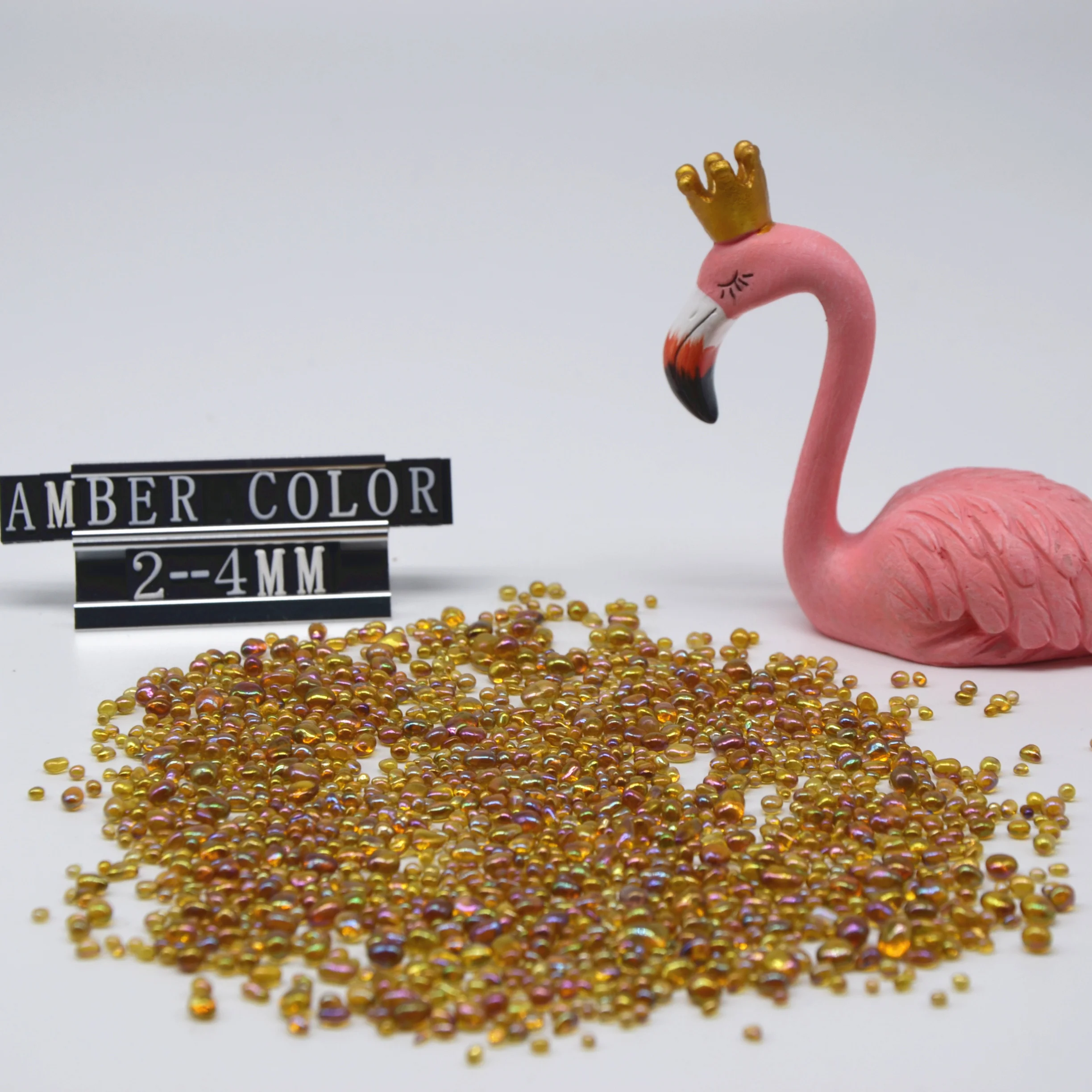 Manufacturer price 1-3mm amber iridescent recycled irregular glass bead glass pebble for swimming pool interior finish