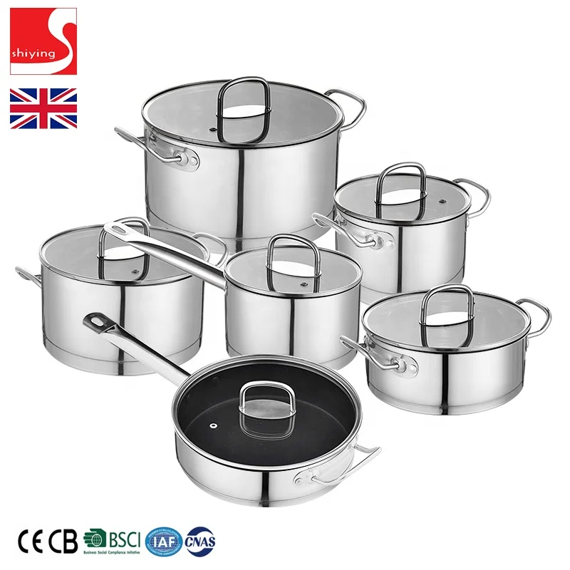 SY-Kitchenware Frying Pan and Saucepan Set With Lids Stay Cool Handles Stainless Steel Pan Set 5 Piece