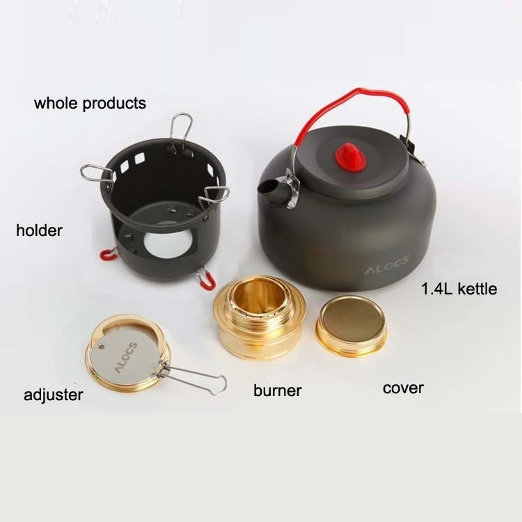 ALOCS Aluminum Alloy High Quality Burner Outdoor Portable Camping Alcohol Stove With Teapot Kettle Set