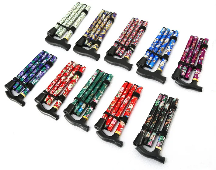 Aluminum alloy mountaineering cane foldable stretchable lightweight five legged cane  off-road hiking outdoor walking portable