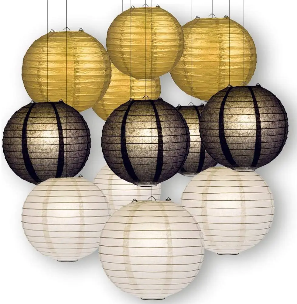 Black  White and Gold Celebration Party Pack Decoration Set traditional paper lantern