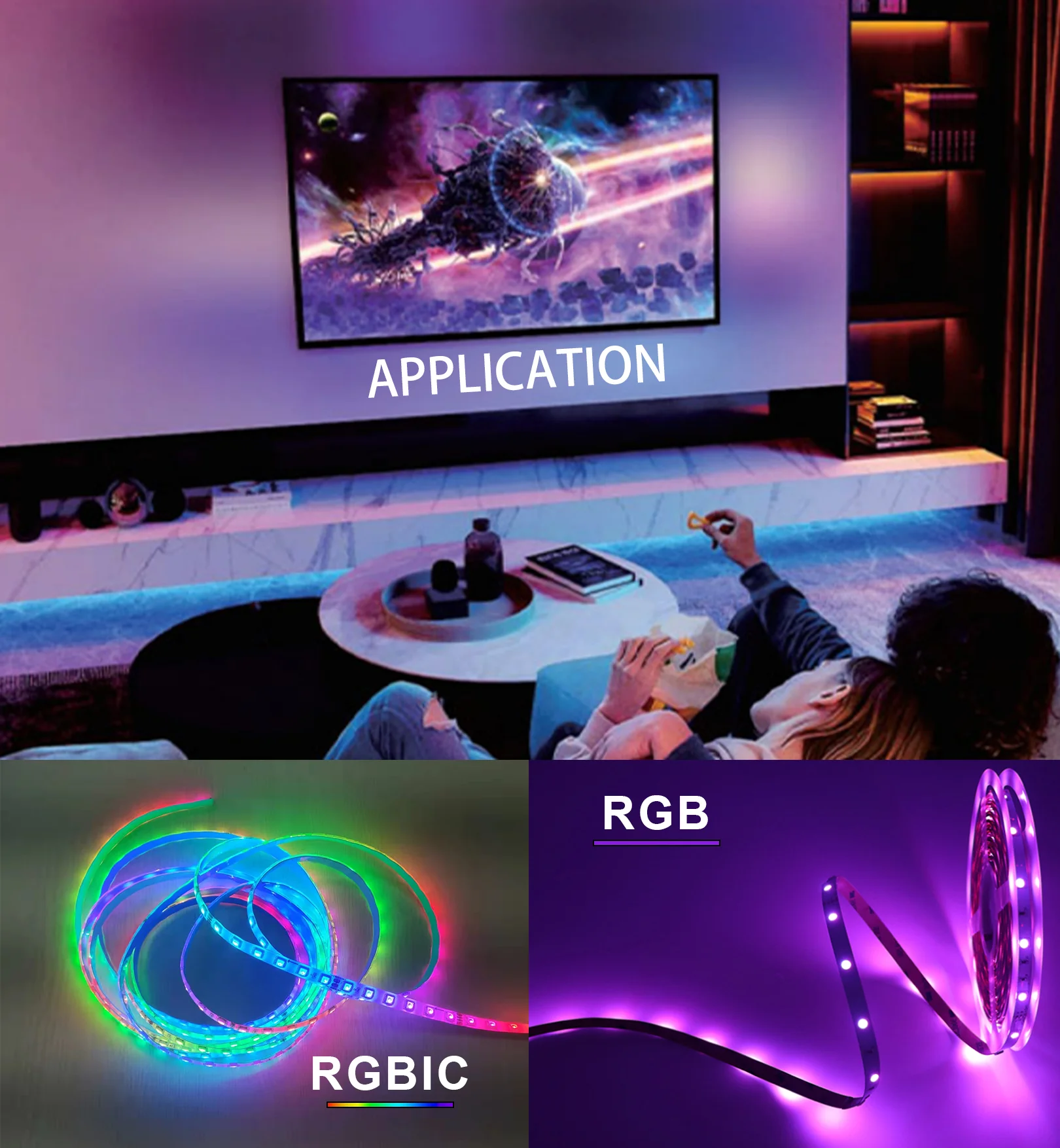 RGBIC Led strips lights 24v WS281172 Pixel Wifi Bluetooth Smart Strip Light Alexa Voice Music Sync Flexible smart home lights