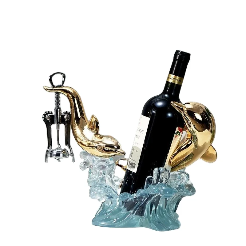 Nordic Light Luxury Red Wine Rack Dining Table Decoration Transparent Resin Crafts Wine Cabinet Gift Dolphin Wine Bottle Holder