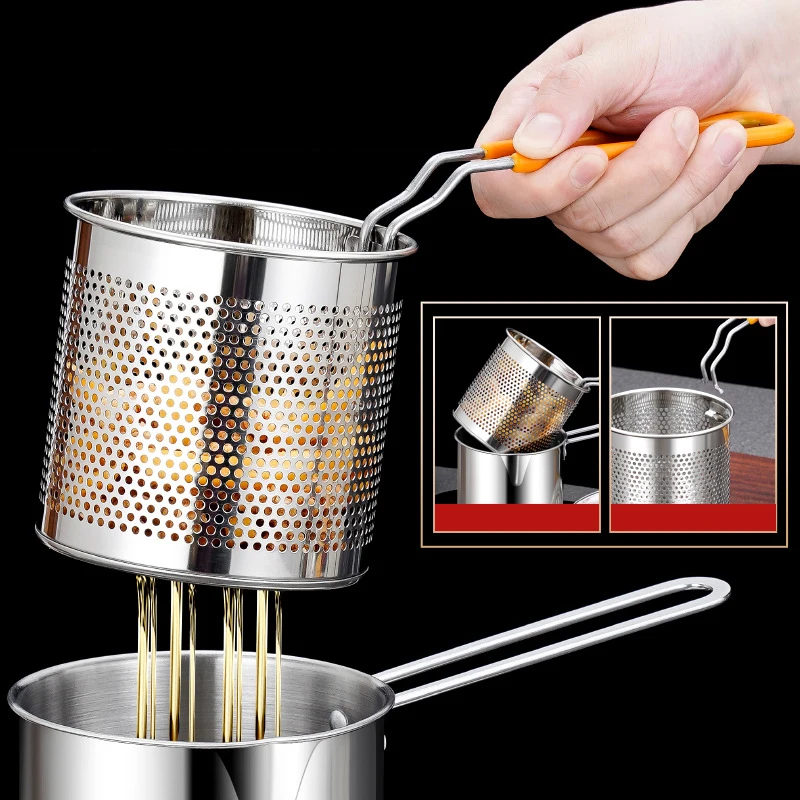 High Quality 304 Stainless Steel Deep Fryer Pots With Fry Basket Multifunctional Mini Oil Filter Pot