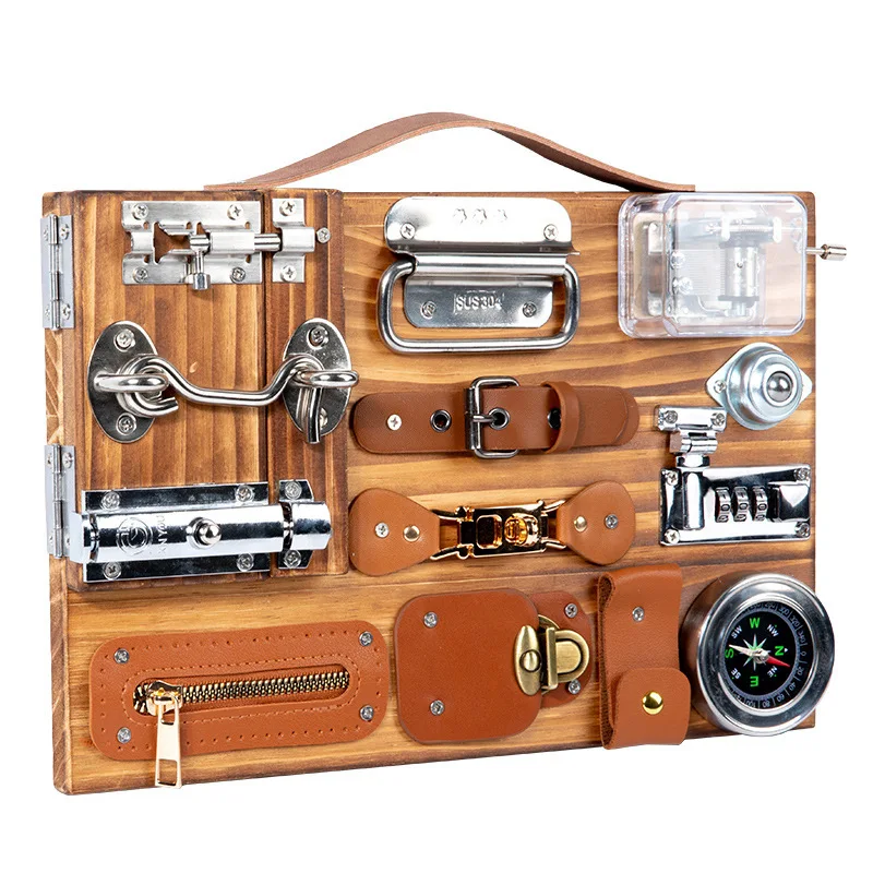 Children Montessori Educational Toy Multi-functional Compass Wooden Busy Board Kids Sensory Motor Skill Training Wooden Toys