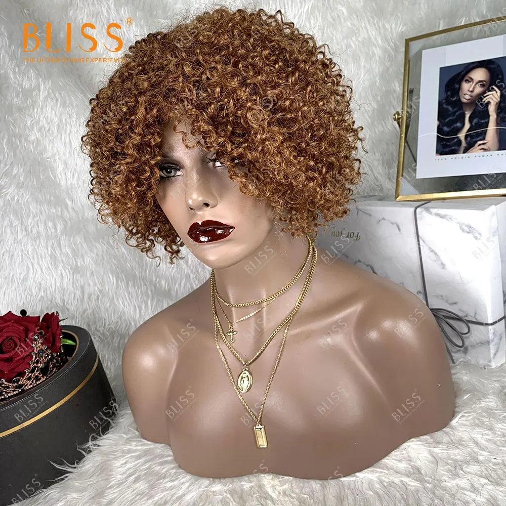 Bliss Emerald Pixie Cut Short Curly Fluffy Human Hair Wig Italian Curly 30# Color Wig Mongolian Kinky Curly Wig For Black Women