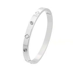 Gold Rose Gold Plated Bangle Bracelet CZ Stone Stainless Steel Cross Four Clover Bangle Bracelets for Women Jewelry