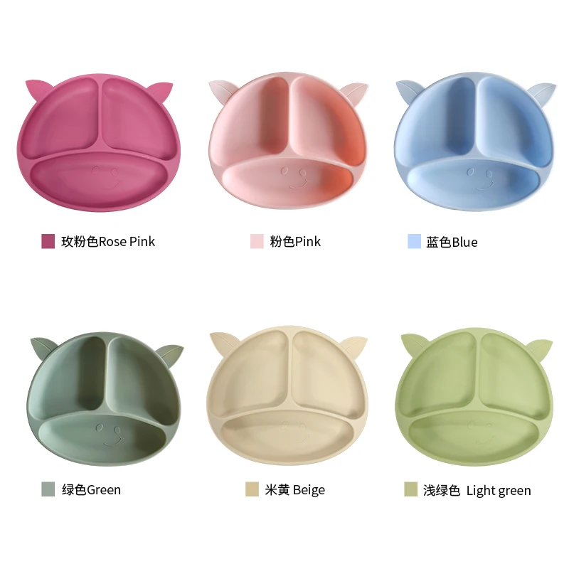 Manufacturer custom baby food grade silica gel tableware baby slip belt suction cup anti-spill feeding tableware set