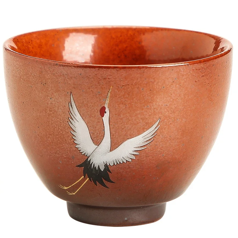 
Red-crowned Crane Coarse Pottery Stoneware Kiln Teacup Kung Fu Ceramic Mug 